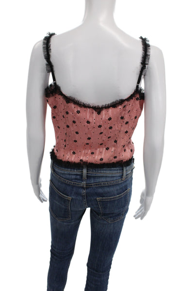 Guizio Women Pink Floral Sleeveless Tank Polyester Size M