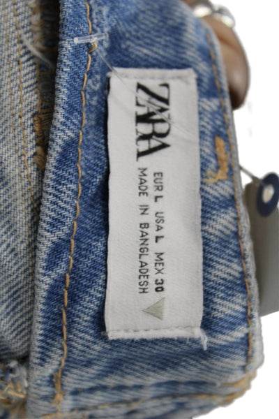 Zara Womens Denim Off Shoulder Cropped Tank Blue Sleeveless Button Size L