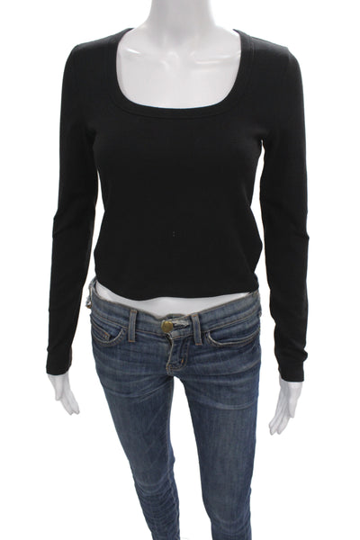 Sunday Best Womens Basic Black Scoop Neck Long Sleeve T-Shirt Size L