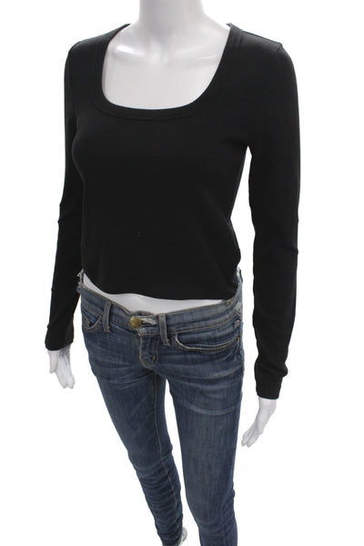 Sunday Best Womens Basic Black Scoop Neck Long Sleeve T-Shirt Size L