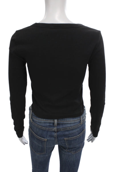 Sunday Best Womens Basic Black Scoop Neck Long Sleeve T-Shirt Size L