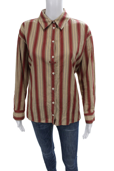 Zara Women Collared Striped Cotton Button Up Long Sleeve Top Size S
