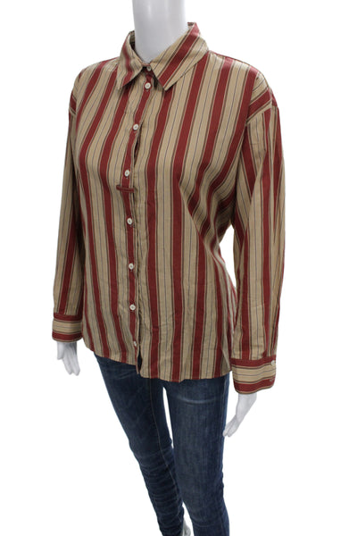 Zara Women Collared Striped Cotton Button Up Long Sleeve Top Size S