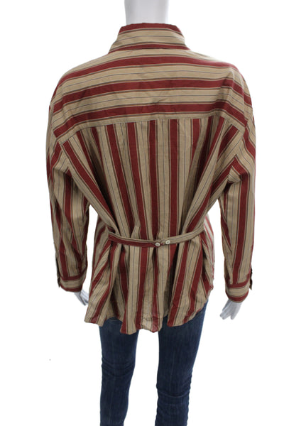 Zara Women Collared Striped Cotton Button Up Long Sleeve Top Size S