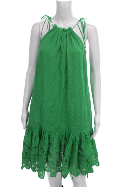 Zimmermann Womens Green Ramie Halter Sundress Bohemian Knee Length Size 1