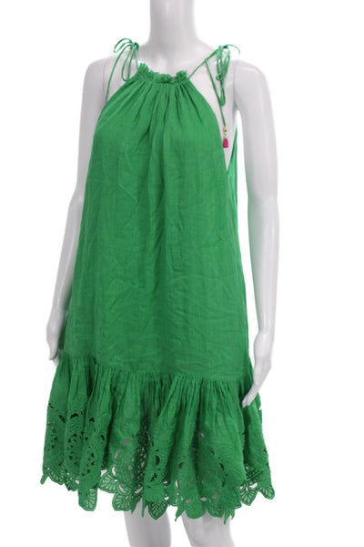 Zimmermann Womens Green Ramie Halter Sundress Bohemian Knee Length Size 1
