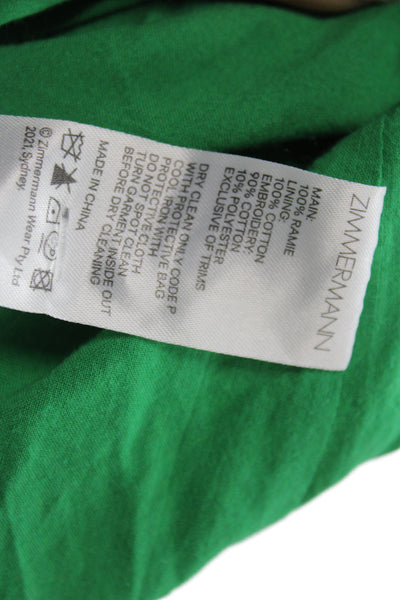 Zimmermann Womens Green Ramie Halter Sundress Bohemian Knee Length Size 1