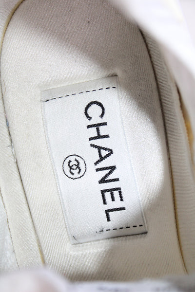Chanel Womens Lace Up Low Top Knit Sneakers White Size 38.5 8.5