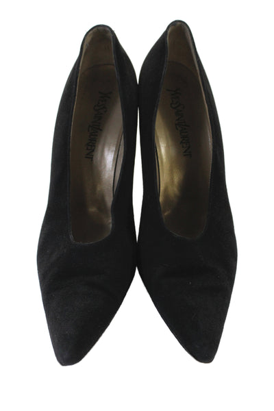Yves Saint Laurent Womens Suede Pointed Toe Pumps Black Size 39.5 9.5