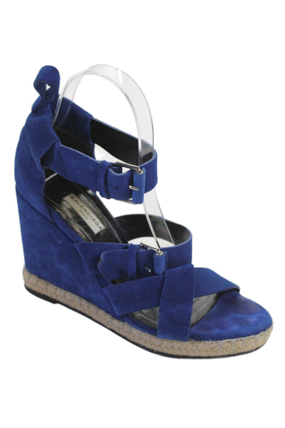 Balenciaga Paris Womens Suede Espadrille Wedge Sandals Blue Size 38 8