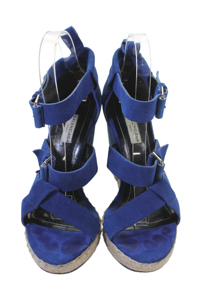 Balenciaga Paris Womens Suede Espadrille Wedge Sandals Blue Size 38 8