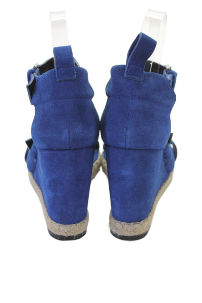Balenciaga Paris Womens Suede Espadrille Wedge Sandals Blue Size 38 8