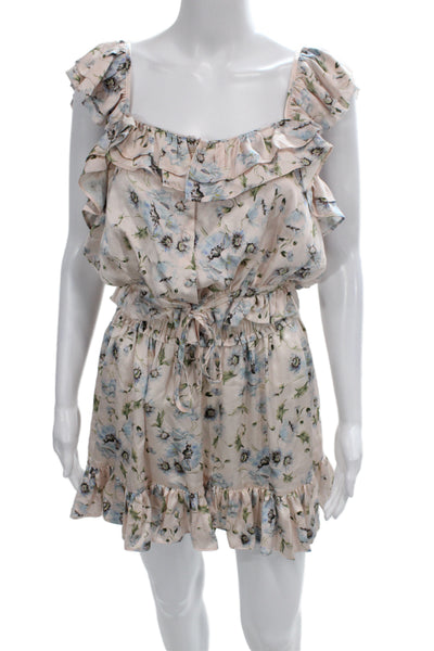 Love Shack Fancy Womens Silk Floral Print Top Skirt Set Pink Blue Size Medium
