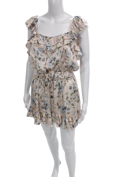 Love Shack Fancy Womens Silk Floral Print Top Skirt Set Pink Blue Size Medium