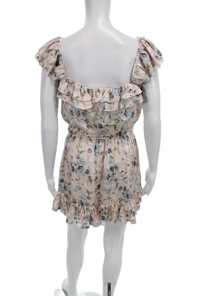 Love Shack Fancy Womens Silk Floral Print Top Skirt Set Pink Blue Size Medium