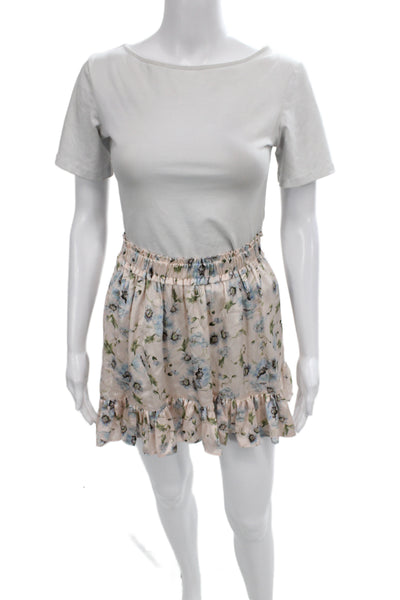 Love Shack Fancy Womens Silk Floral Print Top Skirt Set Pink Blue Size Medium