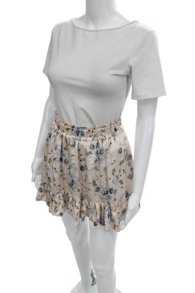 Love Shack Fancy Womens Silk Floral Print Top Skirt Set Pink Blue Size Medium