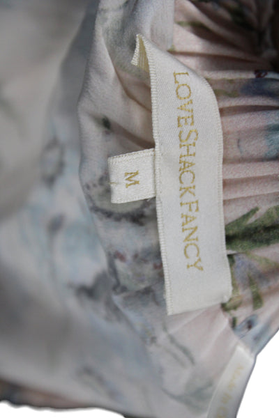 Love Shack Fancy Womens Silk Floral Print Top Skirt Set Pink Blue Size Medium