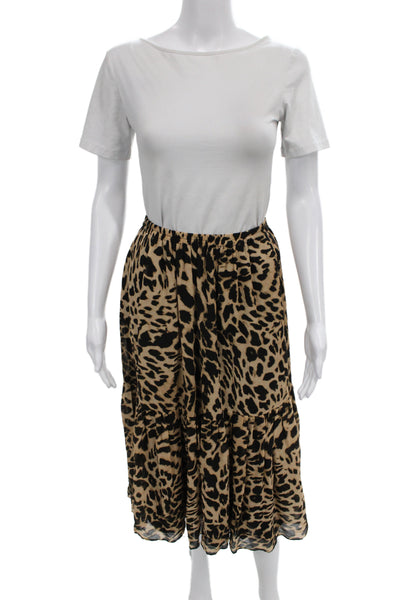 Kobi Halperin Women Flare Animal Print Viscose Long Skirt Beige Pull On Size S