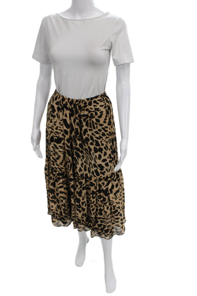 Kobi Halperin Women Flare Animal Print Viscose Long Skirt Beige Pull On Size S