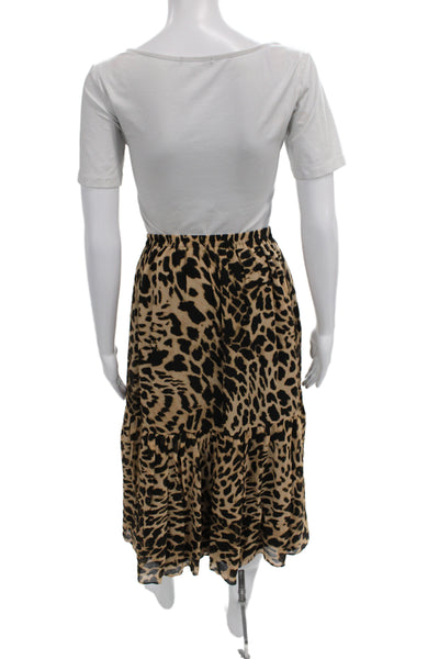 Kobi Halperin Women Flare Animal Print Viscose Long Skirt Beige Pull On Size S