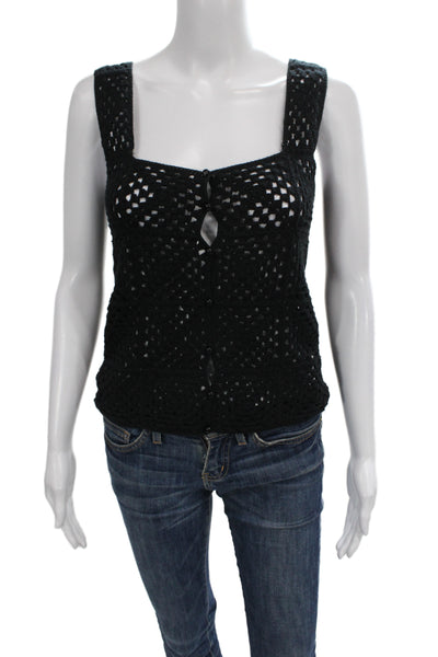 27 Miles Women Black Cotton Square Neck Sleeveless Basic Tank Size S