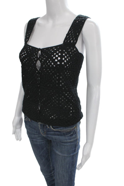 27 Miles Women Black Cotton Square Neck Sleeveless Basic Tank Size S