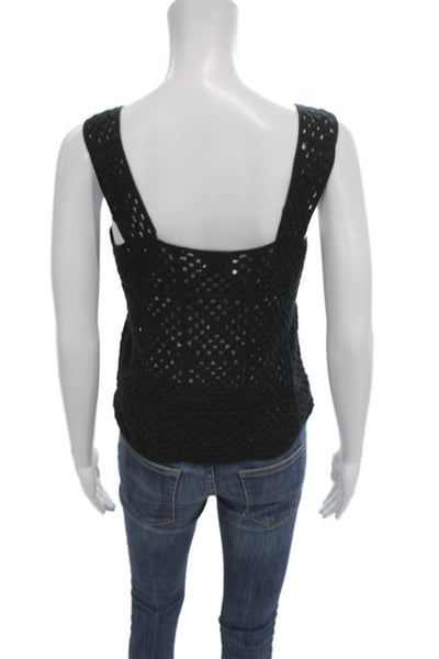 27 Miles Women Black Cotton Square Neck Sleeveless Basic Tank Size S