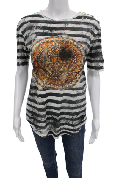 Balmain Women Tunic Multicolor Striped Cotton Short Sleeve Size 38