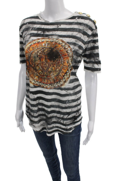Balmain Women Tunic Multicolor Striped Cotton Short Sleeve Size 38
