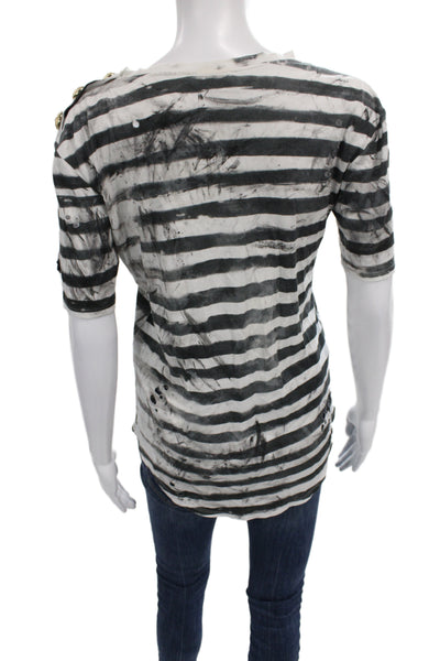 Balmain Women Tunic Multicolor Striped Cotton Short Sleeve Size 38