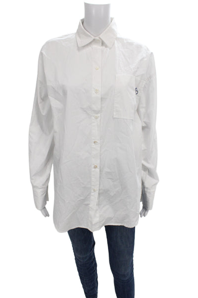 Olivaceous Womens Basic White Cotton Collared Long Sleeve Button-Up Top Size S