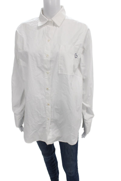 Olivaceous Womens Basic White Cotton Collared Long Sleeve Button-Up Top Size S