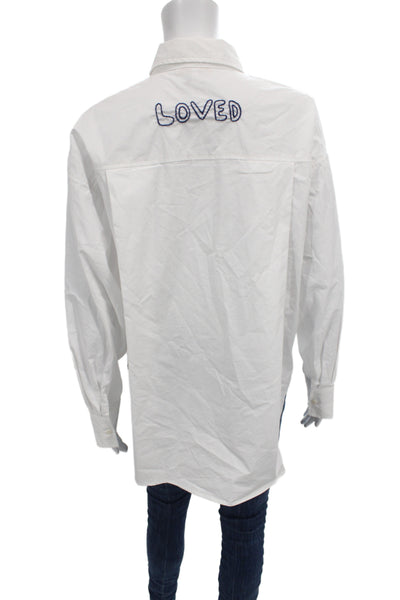 Olivaceous Womens Basic White Cotton Collared Long Sleeve Button-Up Top Size S