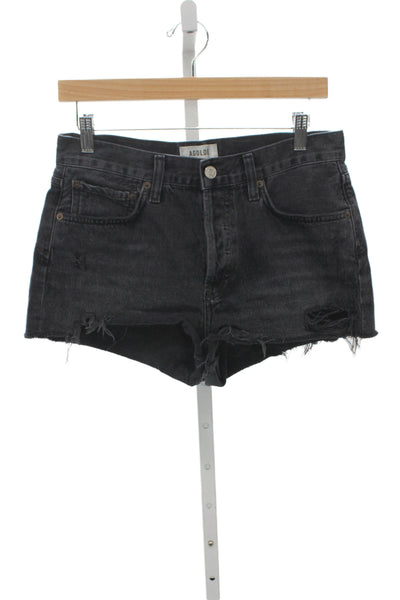 Agolde Women Cut-Off Black Cotton Distressed Solid Shorts Size 26