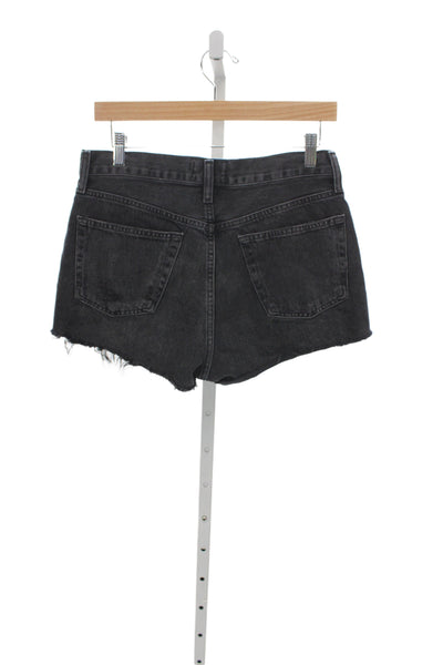 Agolde Women Cut-Off Black Cotton Distressed Solid Shorts Size 26