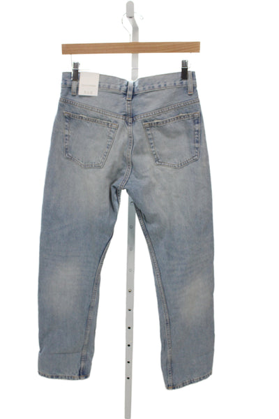 Zara Womens Cropped Mid Rise Blue Button Fly Cotton Jeans Size 2
