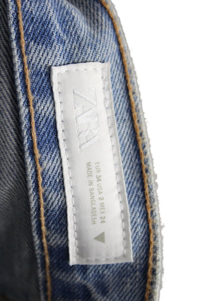 Zara Womens Cropped Mid Rise Blue Button Fly Cotton Jeans Size 2