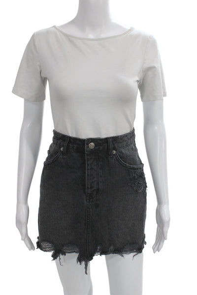 Tsubi Women Straight Pencil Mini Skirt Gray Cotton Button Solid Punk Size 29