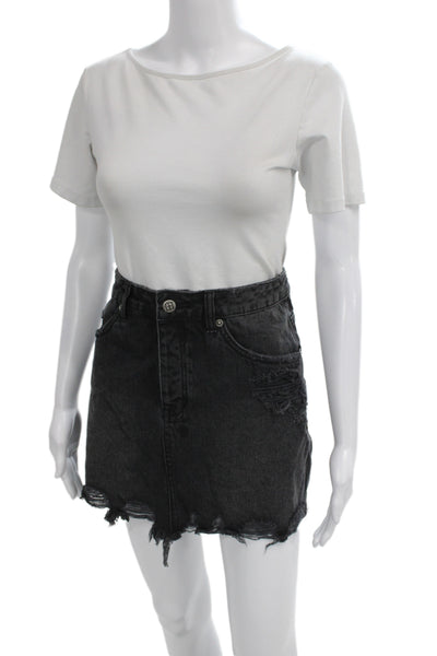 Tsubi Women Straight Pencil Mini Skirt Gray Cotton Button Solid Punk Size 29
