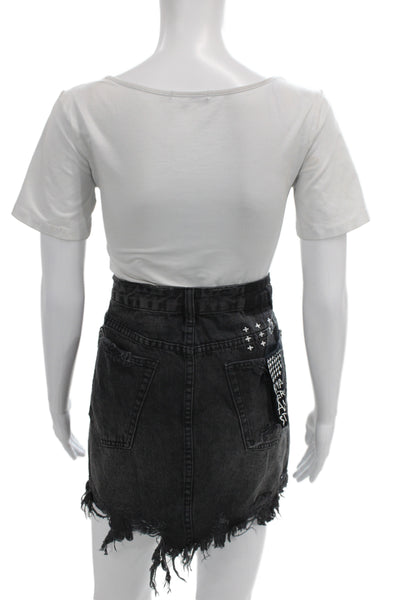 Tsubi Women Straight Pencil Mini Skirt Gray Cotton Button Solid Punk Size 29