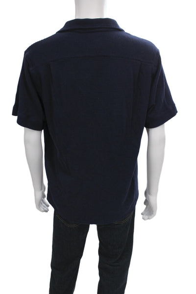Polo Ralph Lauren Mens Waffle Knit Short Sleeve Button Down Shirt Blue Size L