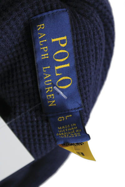 Polo Ralph Lauren Mens Waffle Knit Short Sleeve Button Down Shirt Blue Size L
