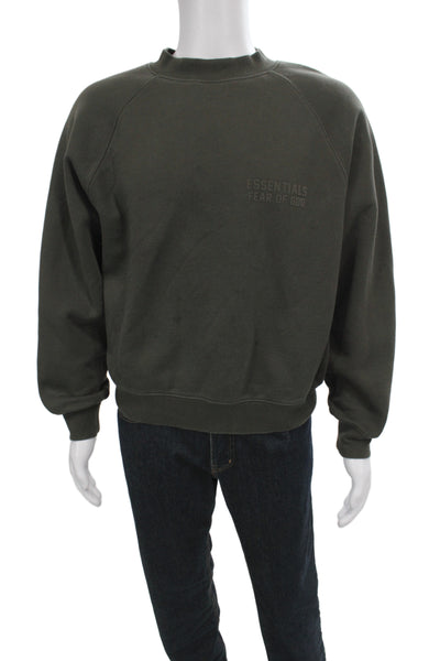 Fear Of God Unisex Pullover Sweatshirt Green Mock Neck Long Sleeve Size S