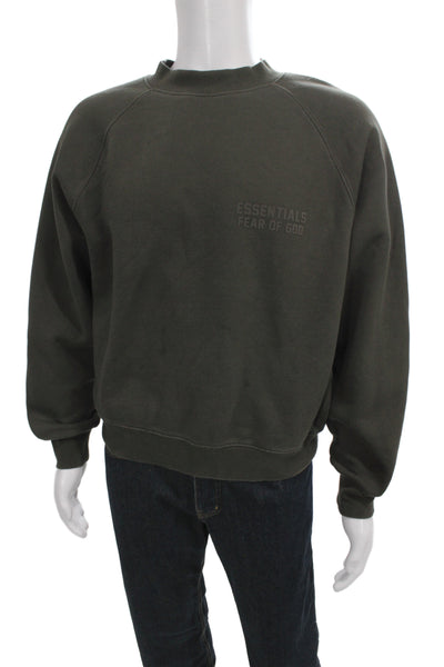 Fear Of God Unisex Pullover Sweatshirt Green Mock Neck Long Sleeve Size S