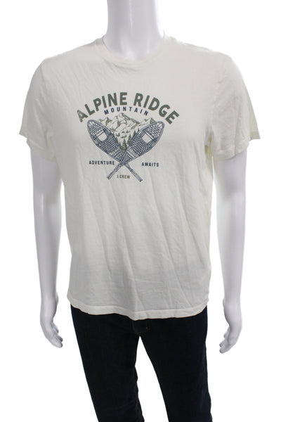 J Crew Mens Basic Mountain Graphic White Cotton T-Shirt Size M
