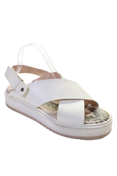 AGL Womens Leather Crisscross Strap Platform Heels Shoes White Combo Size 10