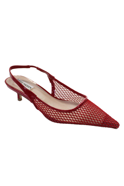 Steve Madden Womens Mesh Pointed Toe Slingbacks Kitten Heels Shoes Red Size 9.5M