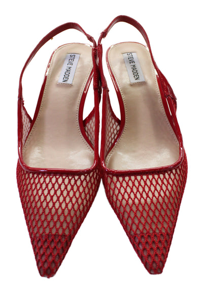 Steve Madden Womens Mesh Pointed Toe Slingbacks Kitten Heels Shoes Red Size 9.5M