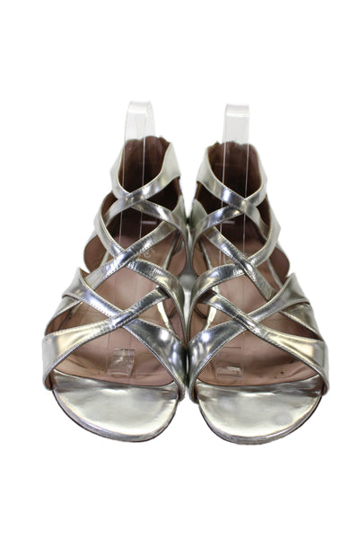 Alejandro Ingelmo Womens Leather Open Toe Flat Sandals Shoes Silver Size 9
